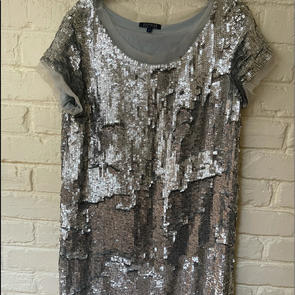 Silver sequin Gryphon New York cocktail mini dress!